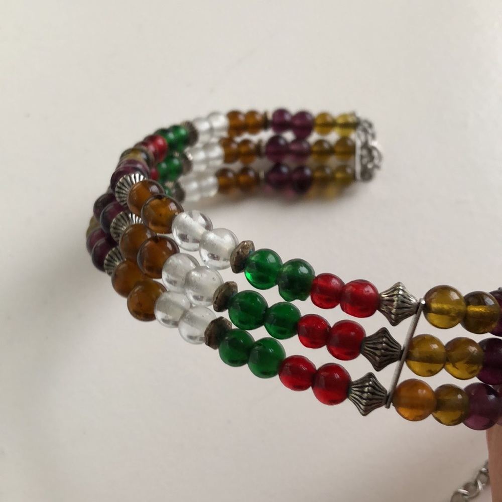 Adjustable Triple Layer Multi-Color Beaded Choker - image 1